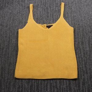 Rare Ralph Lauren Womens Yellow Knit Tank Top Large Lace Up Back Cottagecore